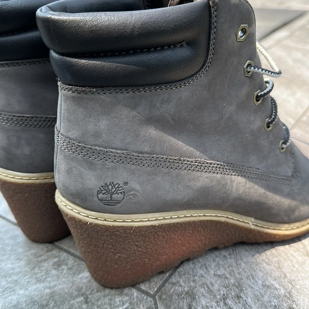 Timberland  ankle boots, gray suede leather,  wedge heel, size 8.5 ,